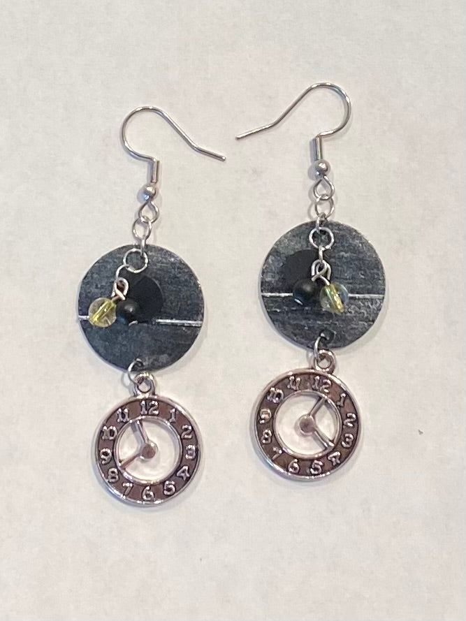 Time to Focus Earrings with Pewter Tire Tube Circle